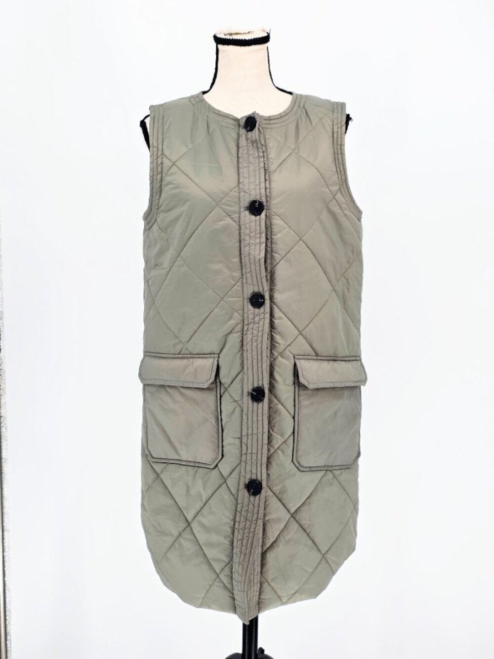 ROOLEE Light Sage Green Quilted Longline Vest - Size M